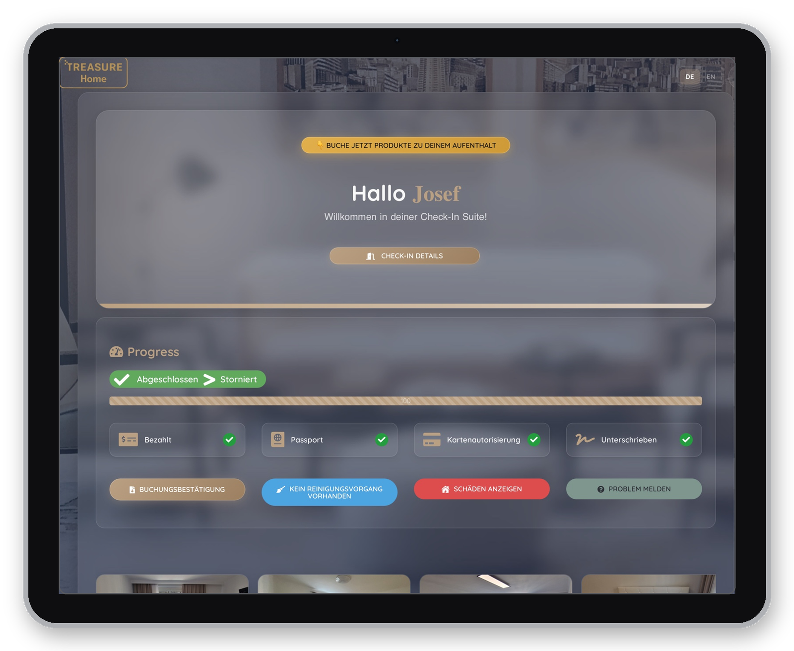 Treasure Home Check-in Fortschritt im Betreiber-Dashboard